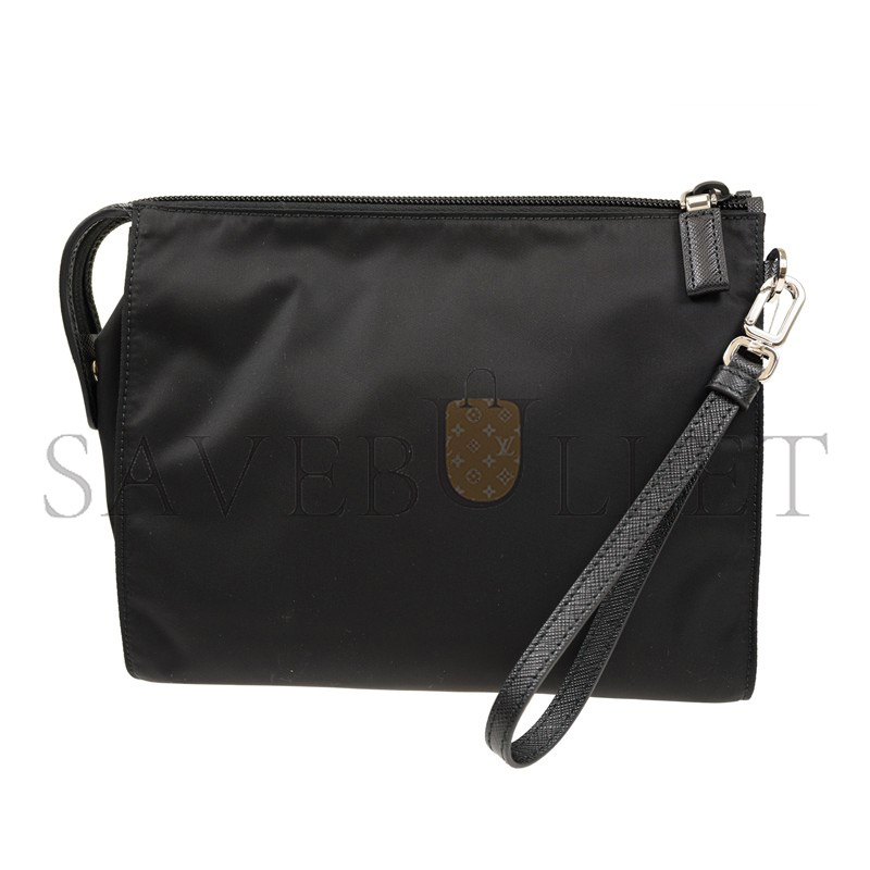 Pra*a black re-nylon clutch bag 2ne789 (22*17*6.5cm)